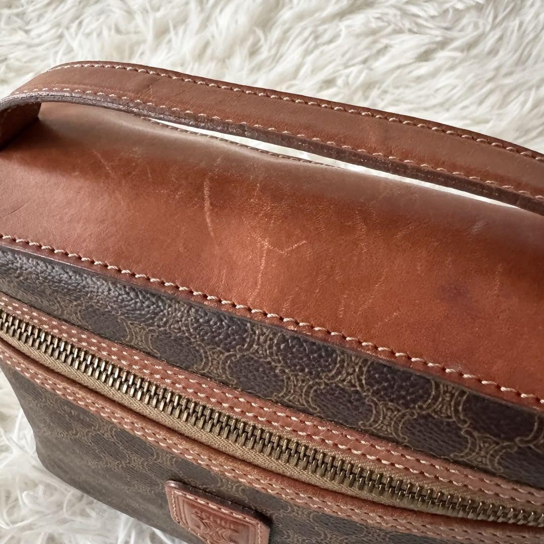 CELINE Pouch Vanity Purse Triomphe macadam pattern leather pvc brown Authentic