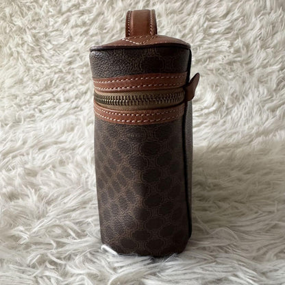 CELINE Pouch Vanity Purse Triomphe macadam pattern leather pvc brown Authentic