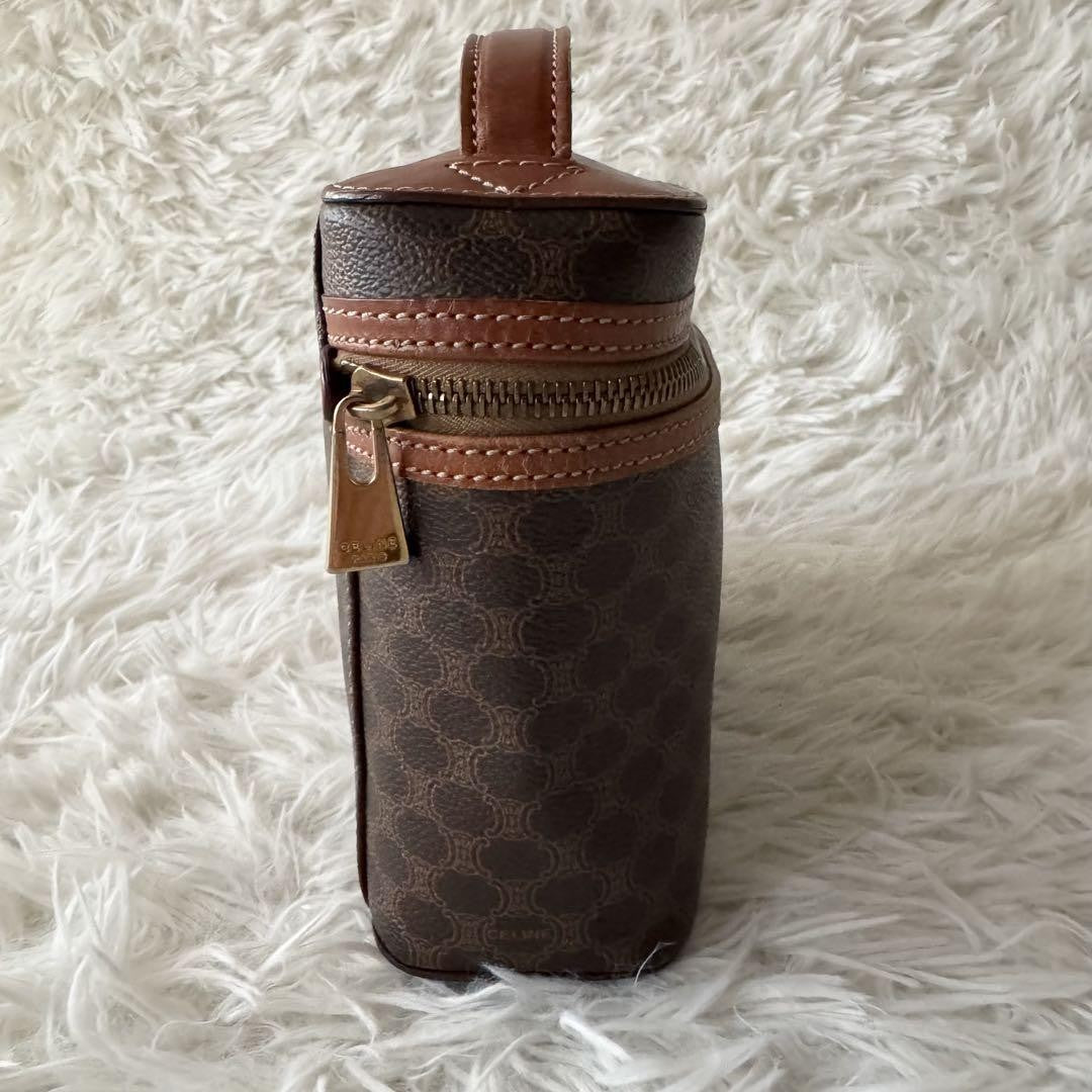 CELINE Pouch Vanity Purse Triomphe macadam pattern leather pvc brown Authentic