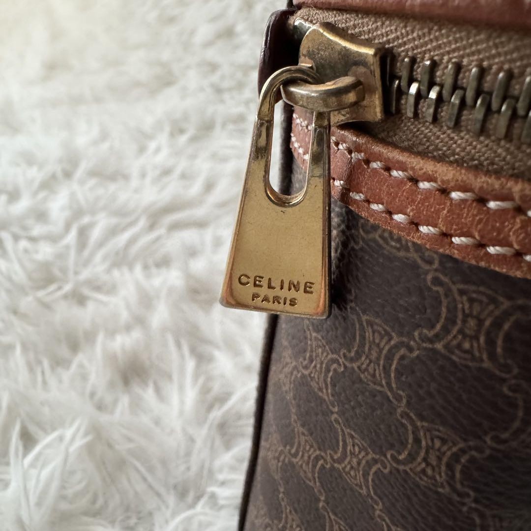 CELINE Pouch Vanity Purse Triomphe macadam pattern leather pvc brown Authentic