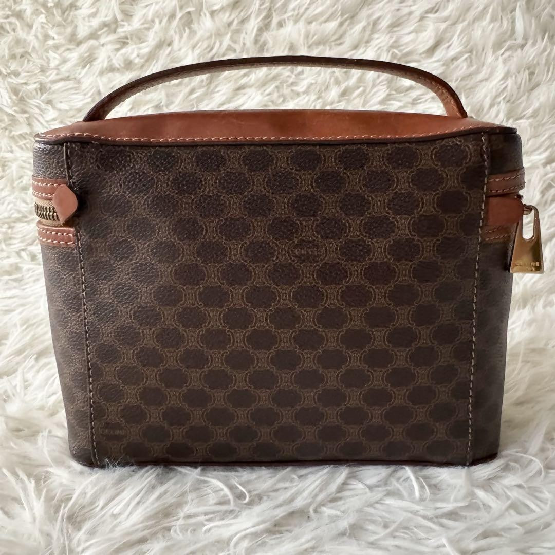 CELINE Pouch Vanity Purse Triomphe macadam pattern leather pvc brown Authentic