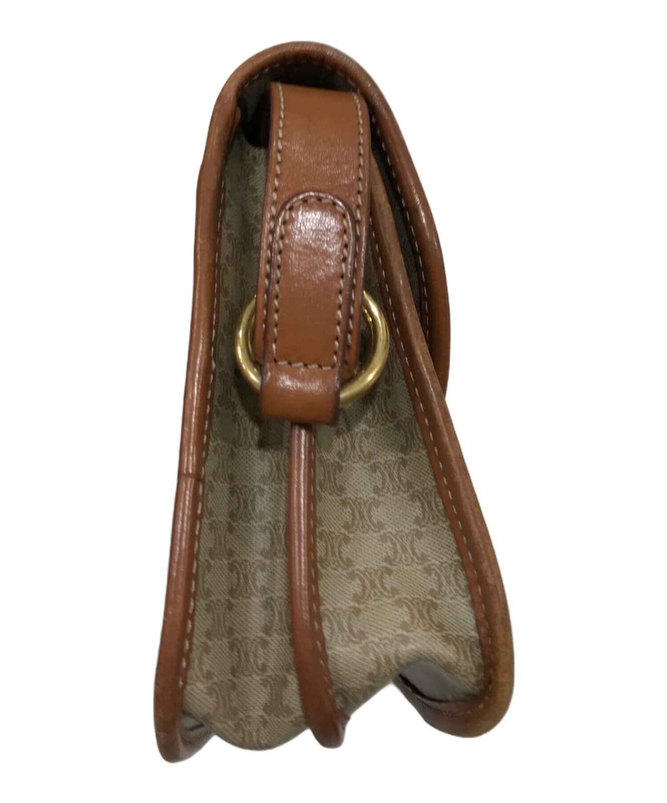 CELINE shoulder bag Purse Triomphe Leather PVC Beige Gold Used Unisex Authentic