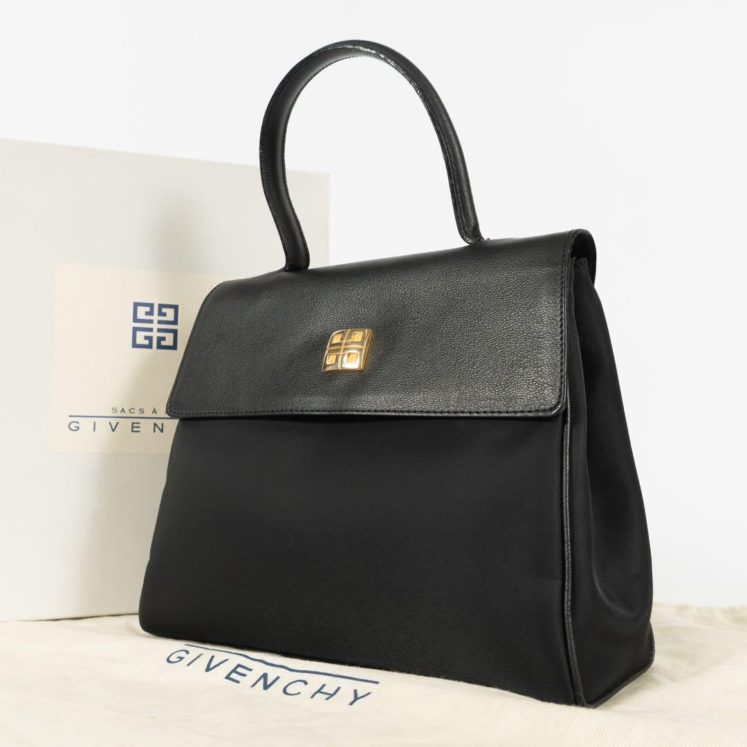GIVENCHY Hand Bag Purse 4G logo Grained leather Authentic Black Women's Used