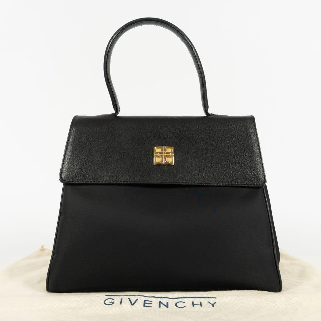 GIVENCHY Hand Bag Purse 4G logo Grained leather Authentic Black Women's Used