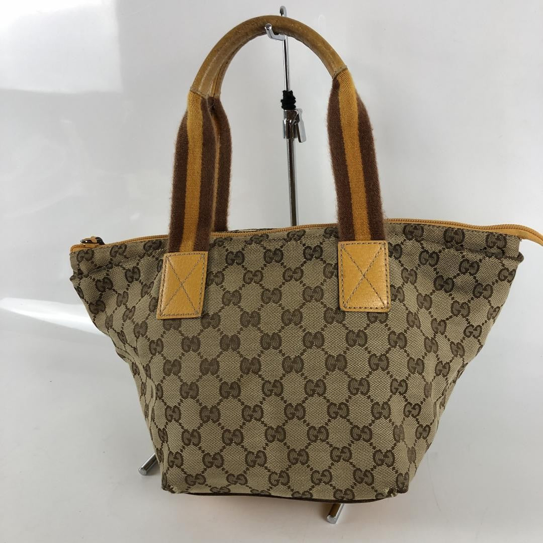 GUCCI Hand Bag Tote Purse GG Canvas Sherry Line Beige Yellow Authentic