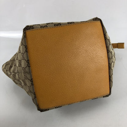 GUCCI Hand Bag Tote Purse GG Canvas Sherry Line Beige Yellow Authentic