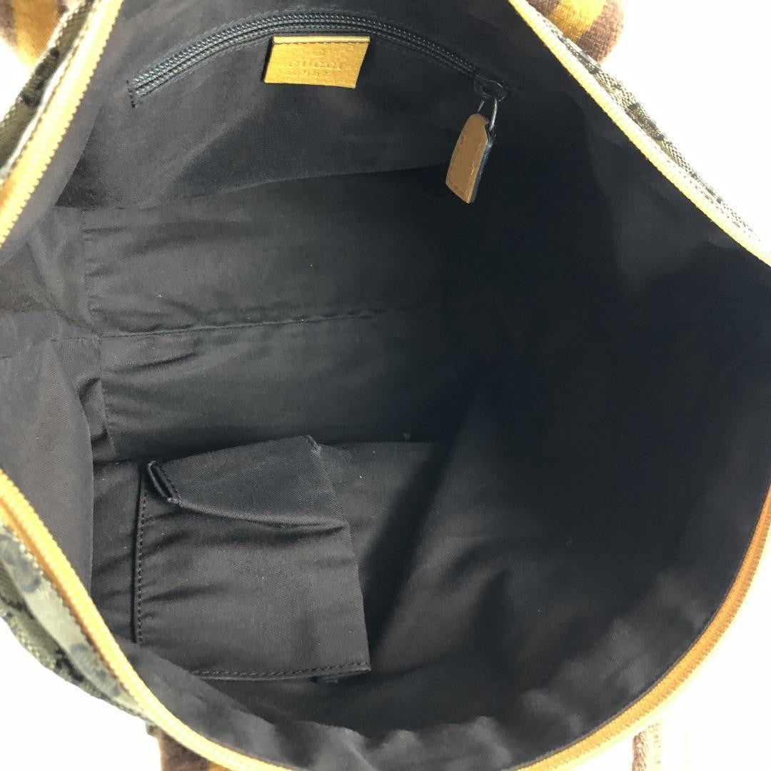 GUCCI Hand Bag Tote Purse GG Canvas Sherry Line Beige Yellow Authentic