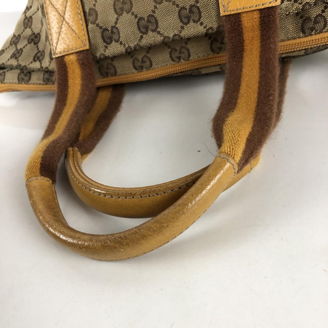 GUCCI Hand Bag Tote Purse GG Canvas Sherry Line Beige Yellow Authentic