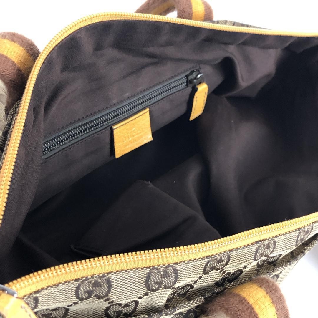 GUCCI Hand Bag Tote Purse GG Canvas Sherry Line Beige Yellow Authentic