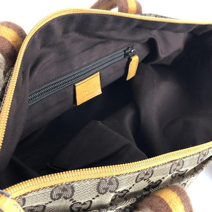 GUCCI Hand Bag Tote Purse GG Canvas Sherry Line Beige Yellow Authentic