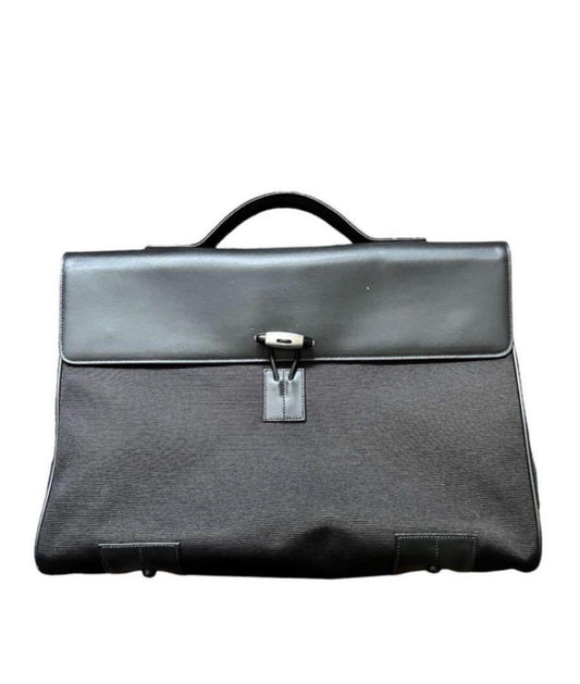 Montblanc Business Bag Briefcase Leather Nylon Black Authentic