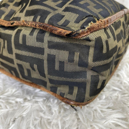 FENDI Shoulder Bag Purse FF Zucca Nylon Canvas Brown Authentic