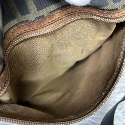 FENDI Shoulder Bag Purse FF Zucca Nylon Canvas Brown Authentic