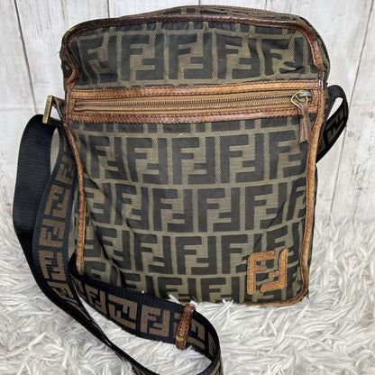 FENDI Shoulder Bag Purse FF Zucca Nylon Canvas Brown Authentic