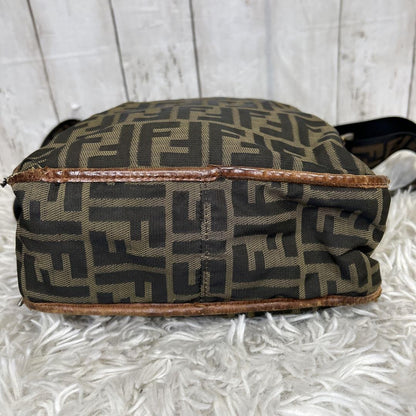 FENDI Shoulder Bag Purse FF Zucca Nylon Canvas Brown Authentic