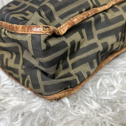FENDI Shoulder Bag Purse FF Zucca Nylon Canvas Brown Authentic
