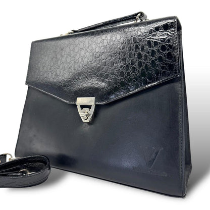 Valentino Garavani Shoulder HandBag Purse Tote Bag Leather Black Authentic