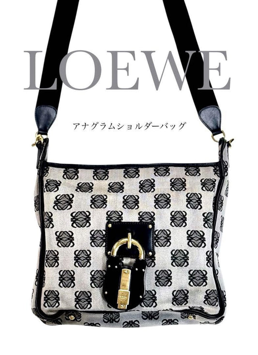 LOEWE shoulder bag  Anagram Purse Canvas Leather  Black Authentic Women's  Used