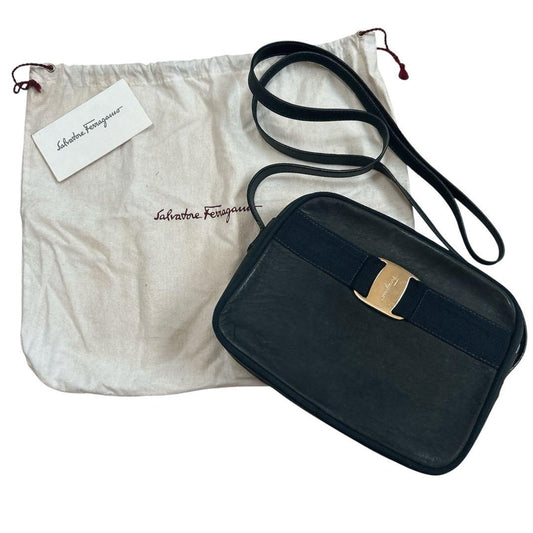 Salvatore Ferragamo shoulder bag Purse VARA Dark Navy Suede Authentic Women's