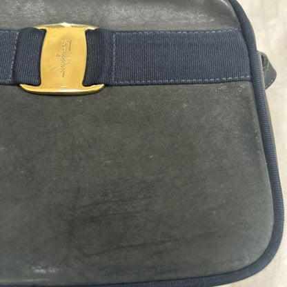 Salvatore Ferragamo shoulder bag Purse VARA Dark Navy Suede Authentic Women's