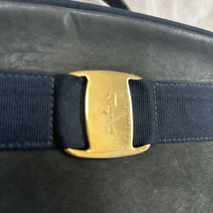 Salvatore Ferragamo shoulder bag Purse VARA Dark Navy Suede Authentic Women's