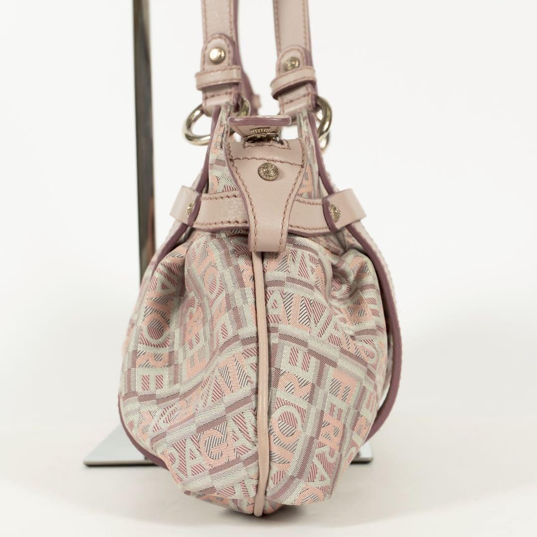 Salvatore Ferragamo handbag Tote Purse Gancini Pink Beige Canvas Leather Women's