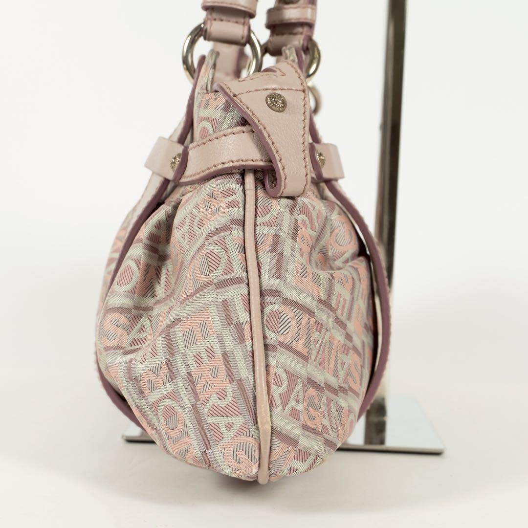 Salvatore Ferragamo handbag Tote Purse Gancini Pink Beige Canvas Leather Women's