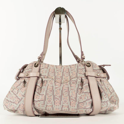 Salvatore Ferragamo handbag Tote Purse Gancini Pink Beige Canvas Leather Women's