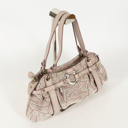 Salvatore Ferragamo handbag Tote Purse Gancini Pink Beige Canvas Leather Women's