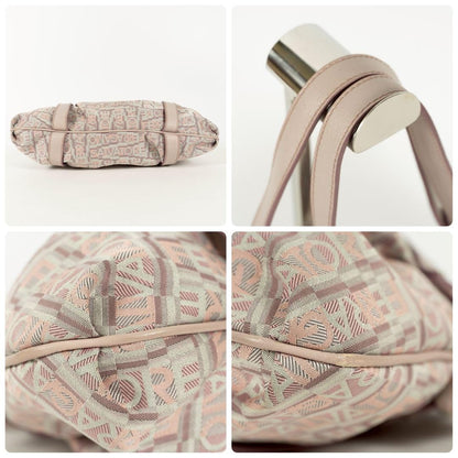 Salvatore Ferragamo handbag Tote Purse Gancini Pink Beige Canvas Leather Women's
