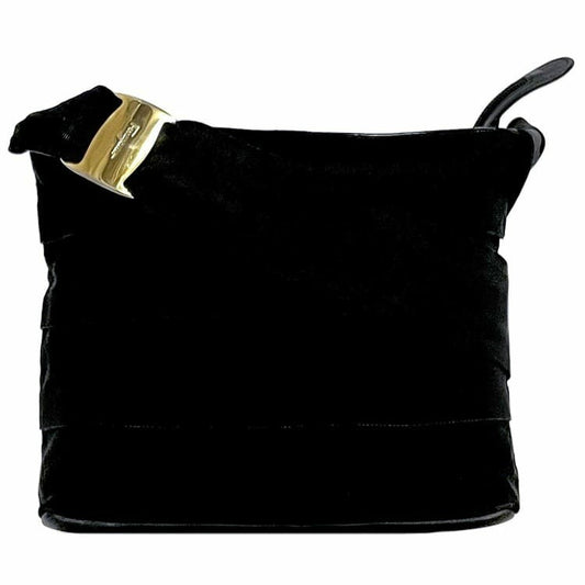 Salvatore Ferragamo shoulder bag Purse VARA Black Canvas Leather Authentic Used