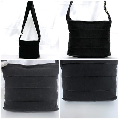 Salvatore Ferragamo shoulder bag Purse VARA Black Canvas Leather Authentic Used