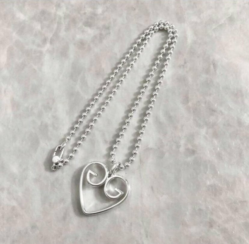 GUCCI Necklace Pendant Open Heart Silver 925 Women Accessory Authentic