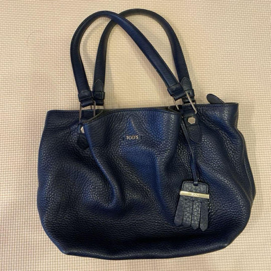TOD'S Hand Bag Tote Purse Leather Black Authentic