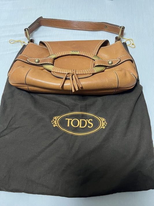 TOD'S Hand Bag Tote Purse Leather Brown Authentic