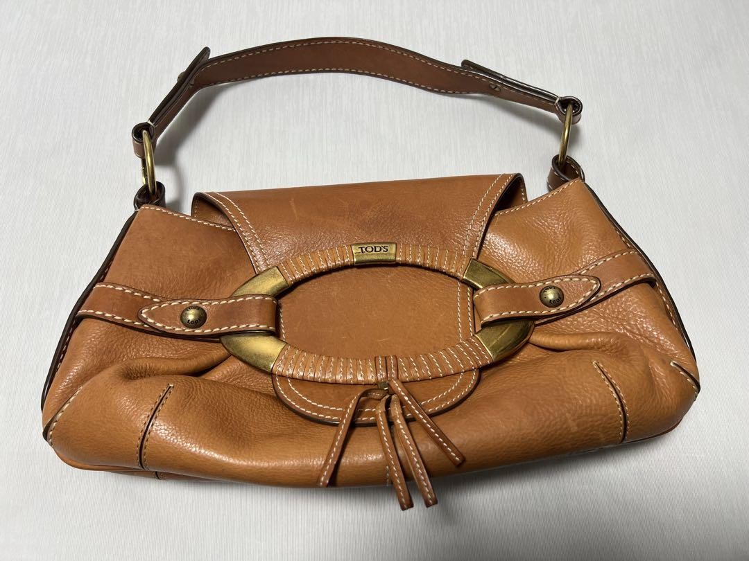 TOD'S Hand Bag Tote Purse Leather Brown Authentic
