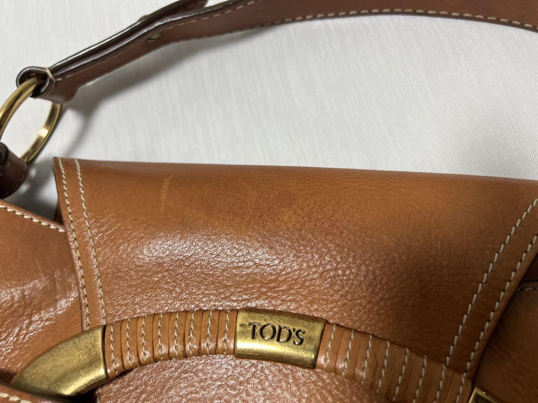 TOD'S Hand Bag Tote Purse Leather Brown Authentic