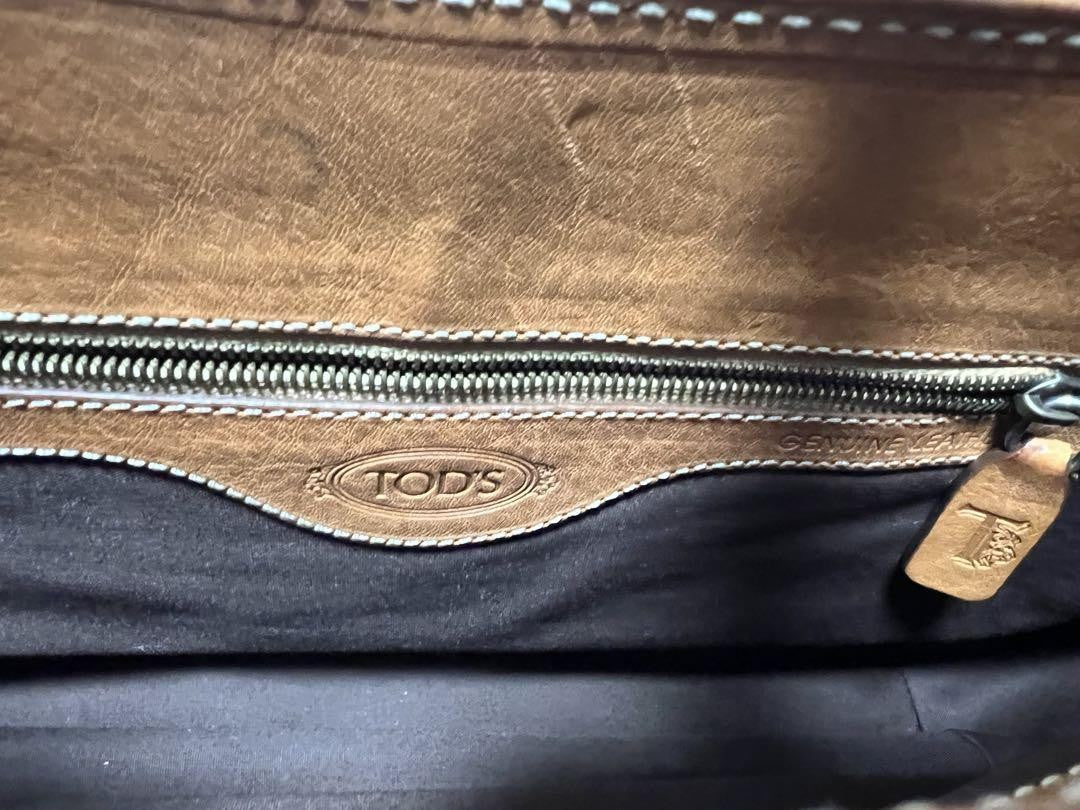 TOD'S Hand Bag Tote Purse Leather Brown Authentic