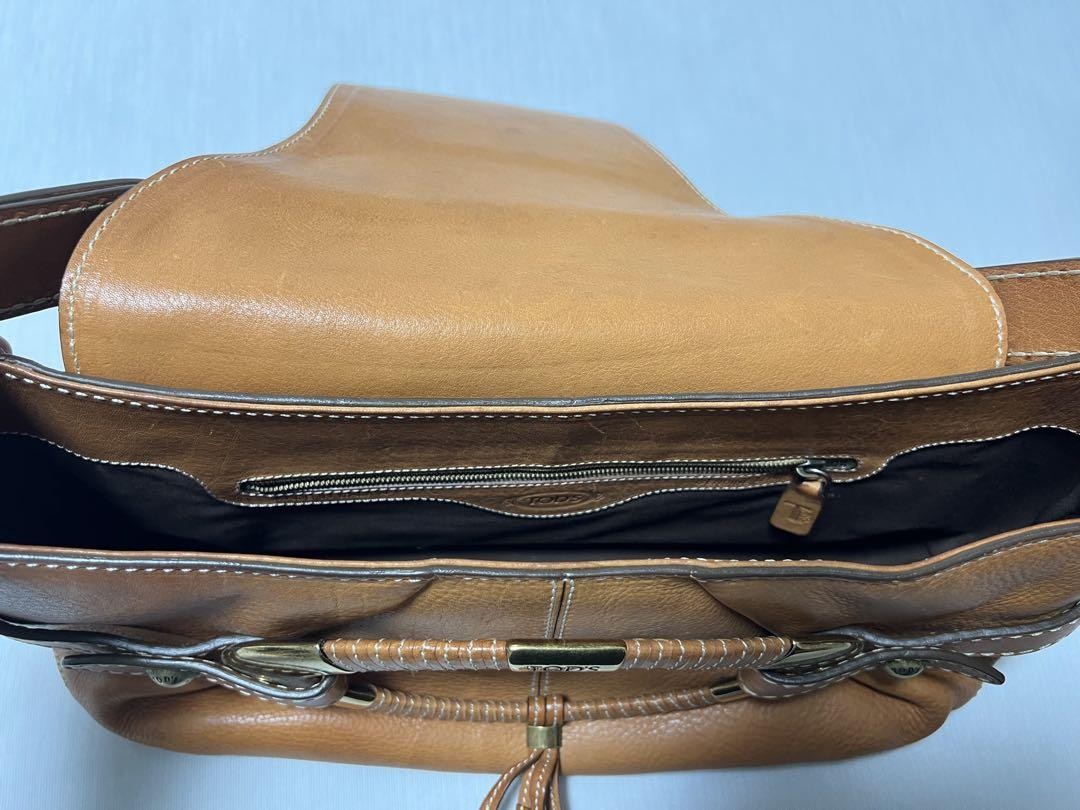 TOD'S Hand Bag Tote Purse Leather Brown Authentic