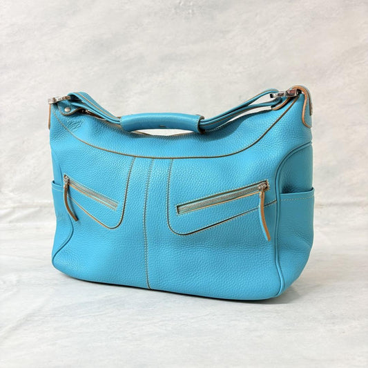 TOD'S Hand Shoulder Bag Tote Purse Leather Blue Authentic
