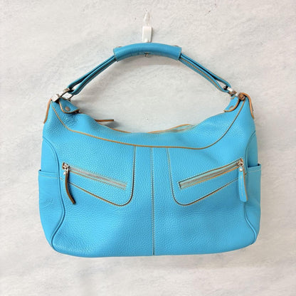 TOD'S Hand Shoulder Bag Tote Purse Leather Blue Authentic