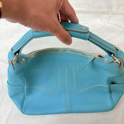 TOD'S Hand Shoulder Bag Tote Purse Leather Blue Authentic