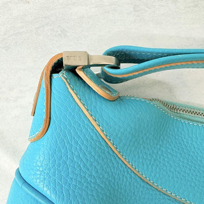 TOD'S Hand Shoulder Bag Tote Purse Leather Blue Authentic
