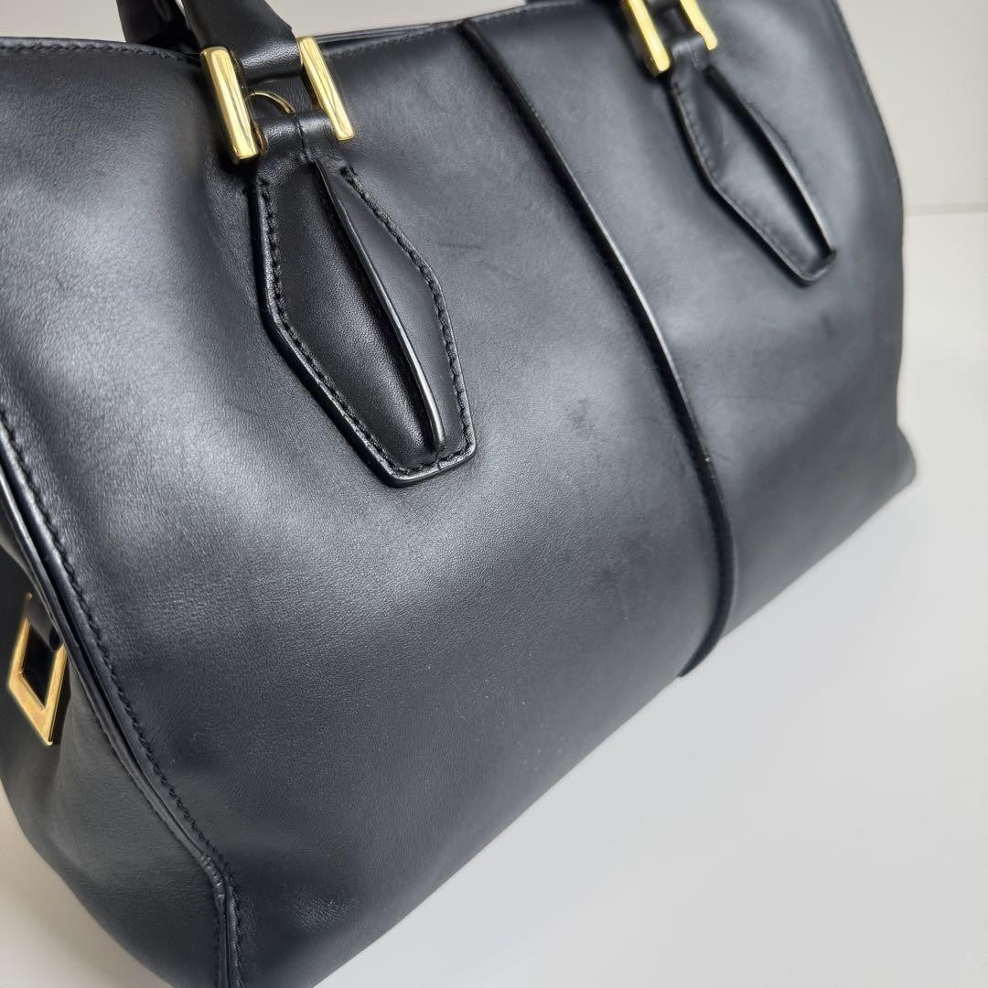 TOD'S Hand Shoulder Bag Tote Purse 2way D-Styling Leather Black Authentic