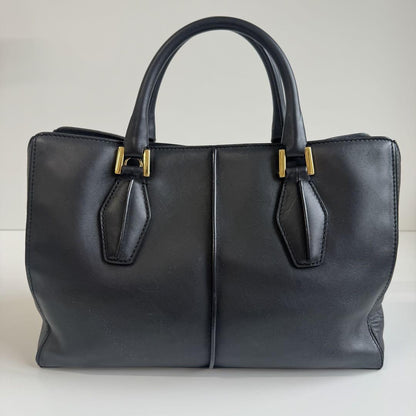 TOD'S Hand Shoulder Bag Tote Purse 2way D-Styling Leather Black Authentic