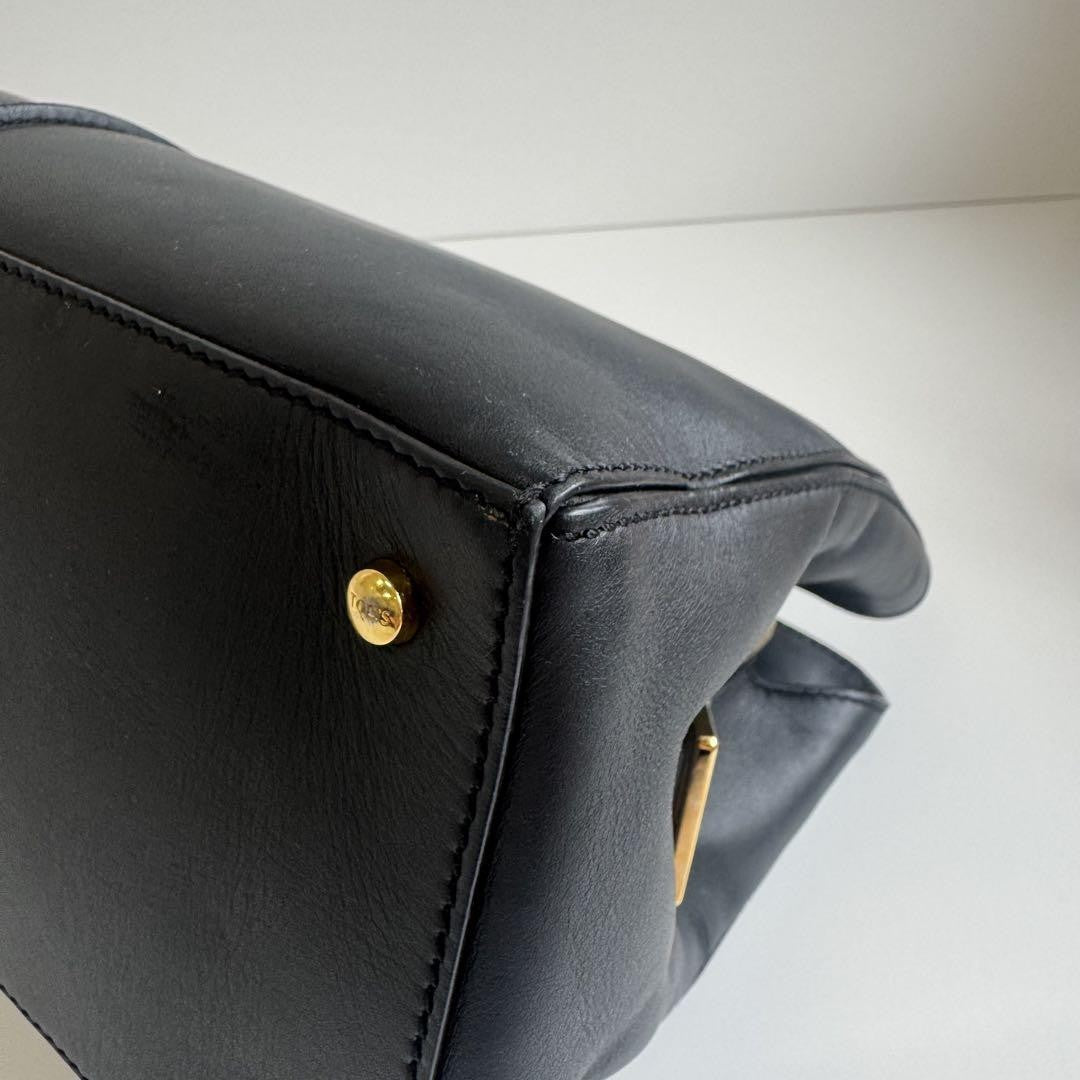 TOD'S Hand Shoulder Bag Tote Purse 2way D-Styling Leather Black Authentic
