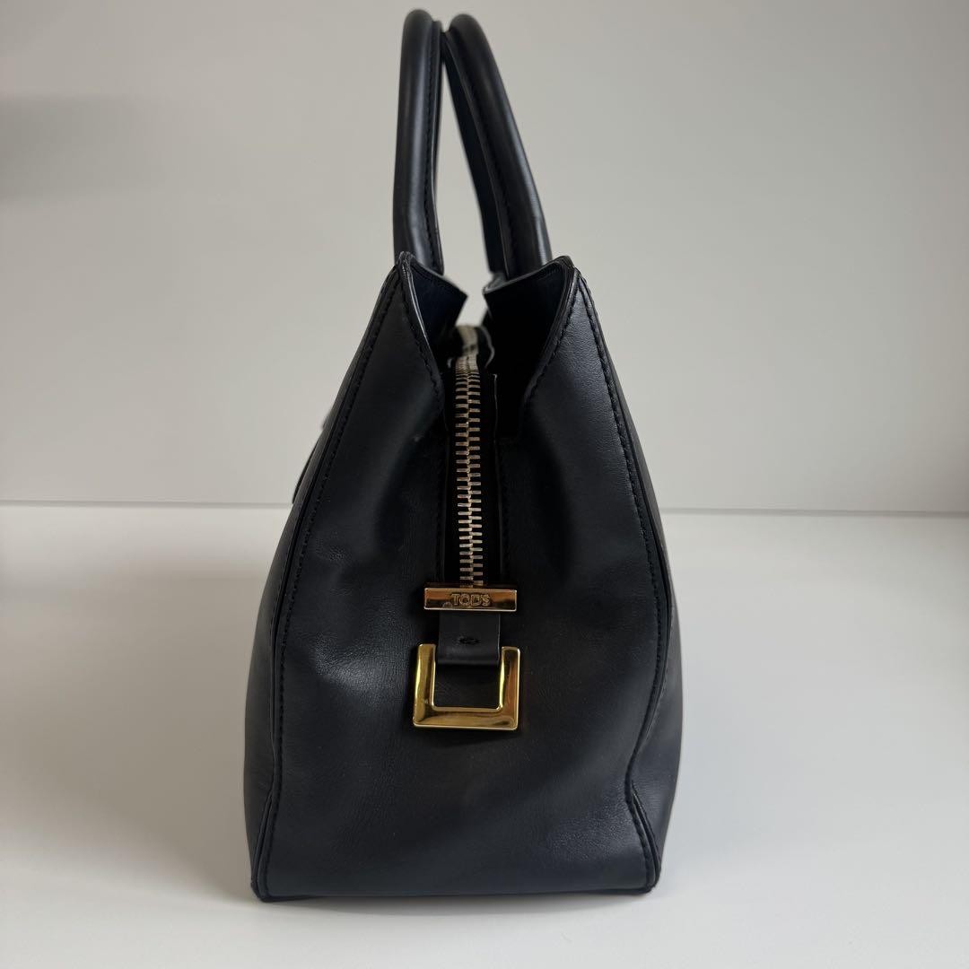 TOD'S Hand Shoulder Bag Tote Purse 2way D-Styling Leather Black Authentic