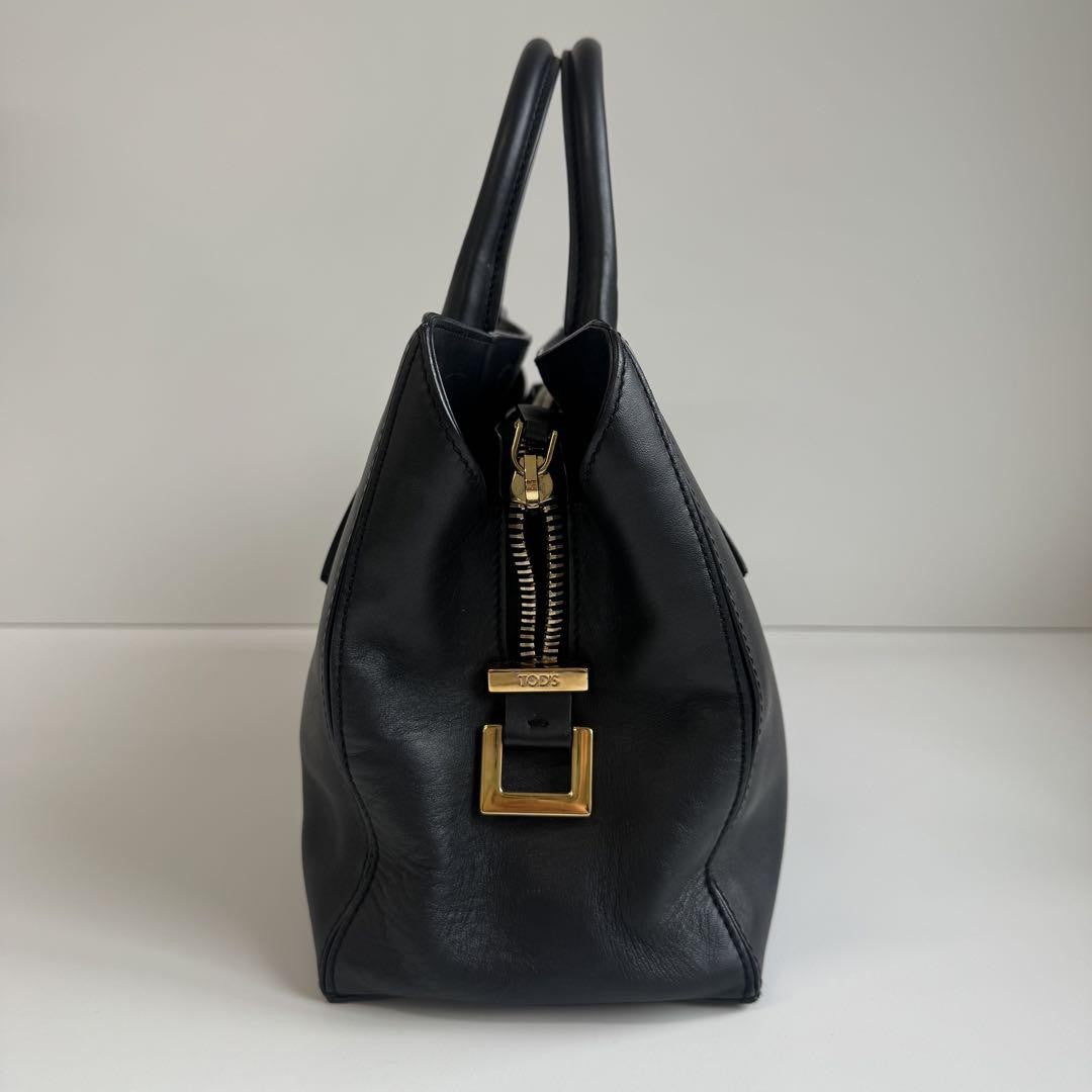 TOD'S Hand Shoulder Bag Tote Purse 2way D-Styling Leather Black Authentic