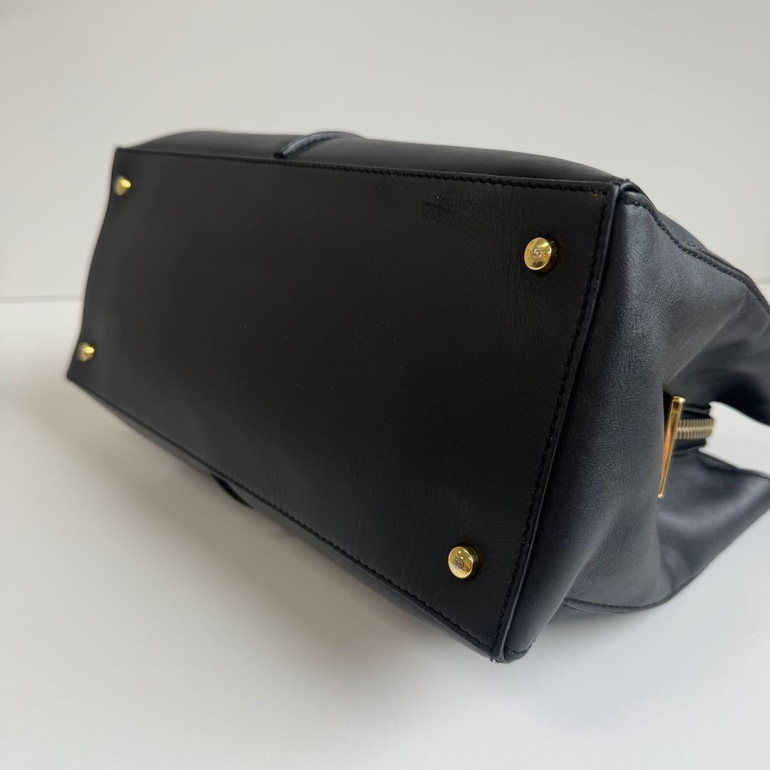 TOD'S Hand Shoulder Bag Tote Purse 2way D-Styling Leather Black Authentic