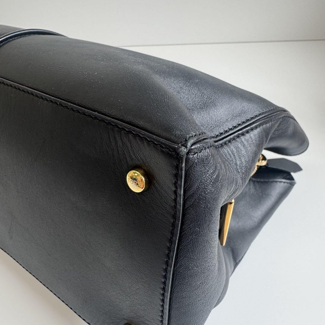 TOD'S Hand Shoulder Bag Tote Purse 2way D-Styling Leather Black Authentic